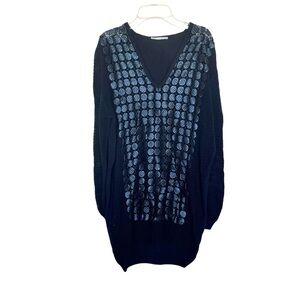 Marco de Vincenzo Navy Blue Metallic Circle Tunic Sweater